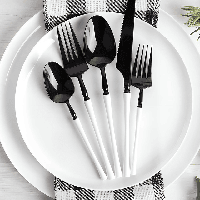 Infinity Flatware Tenedores de plástico blanco y negro – Paq