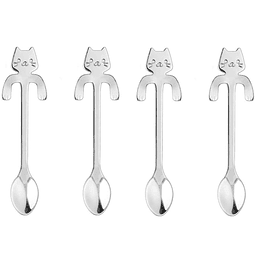 20 piezas Mini cuchara con forma de gato de acero inoxidable