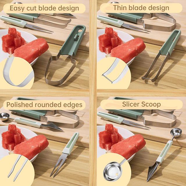 Cortador de tenedor de sandía 4 en 1, cuchara de bola de mel