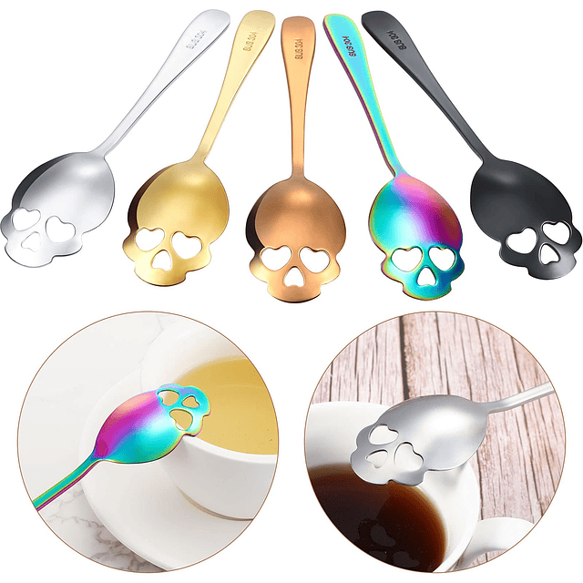 Cucharas de calavera, cucharas de café y expreso de acero in