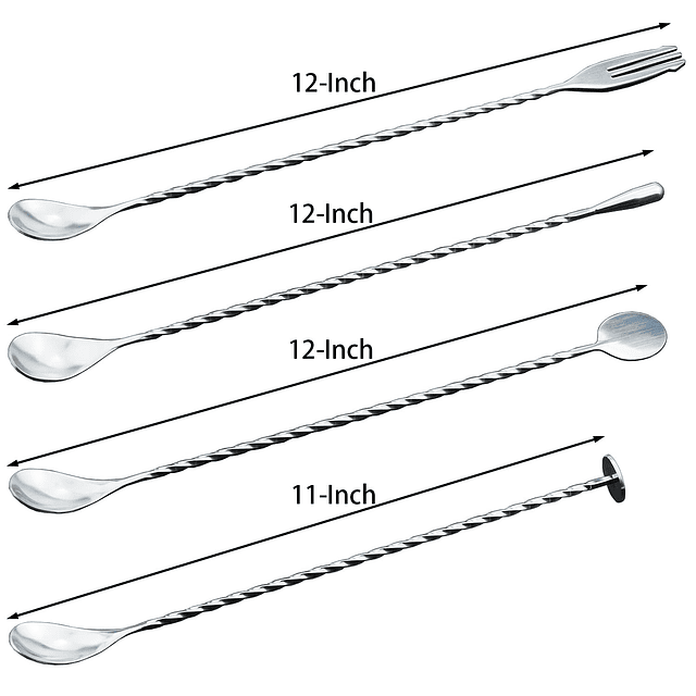 4 cucharas de bar, cuchara para mezclar cócteles, cuchara ag