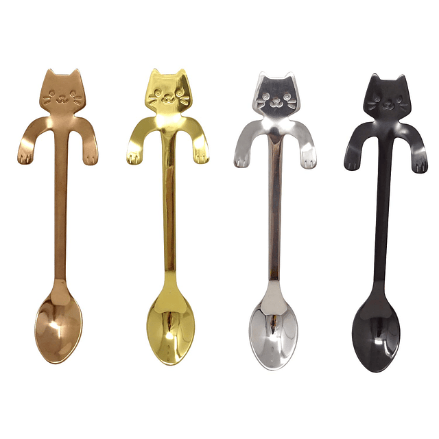 - 4 minicucharas de acero inoxidable para gatos, para té, ca