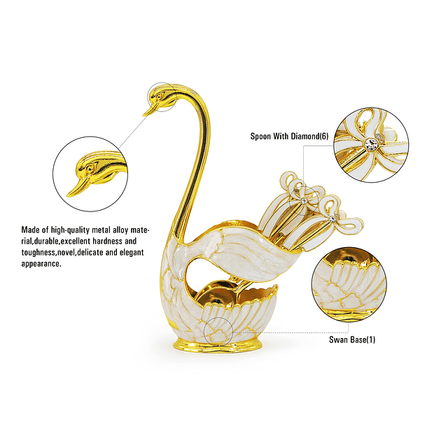 Juego de Cucharas de Postre y café, Soporte de Base de Cisne