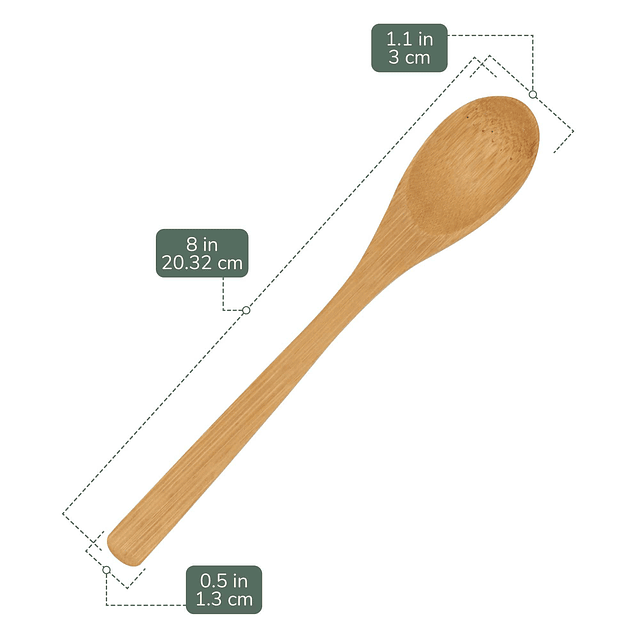 Cuchara de cena estándar de bambú sólido reutilizable de 8"
