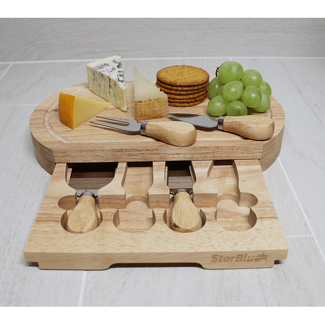 Juego de tablas para queso de - con 4 cuchillos y cajón desl