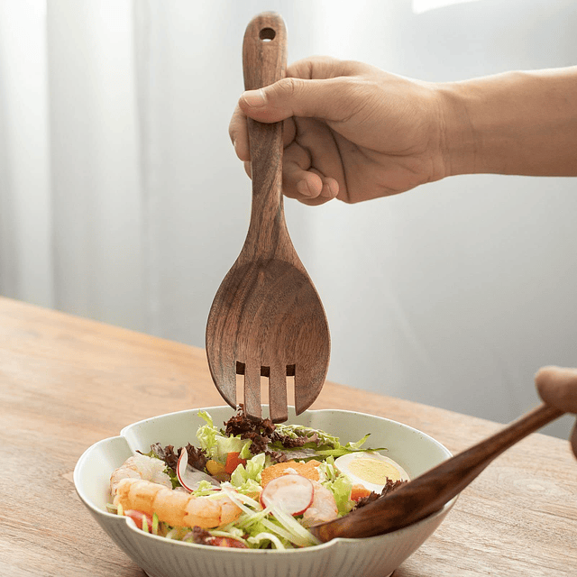 Servidores de ensalada de madera de acacia Muso, 10 pulgadas