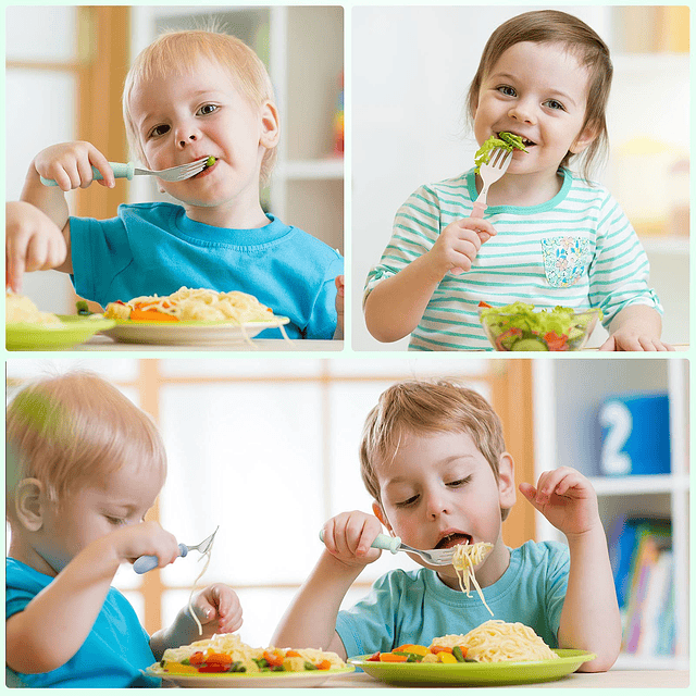 9 Piezas de Utensilios para Niños Pequeños, Tenedor y Cuchar