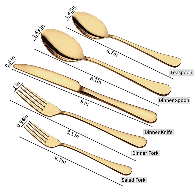 Juego de cubiertos dorados, juego de cubiertos de 20 piezas,