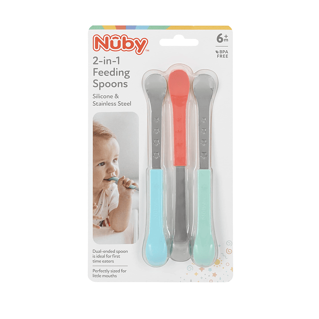 Cucharas de destete para bebés 2 en 1 de acero inoxidable y