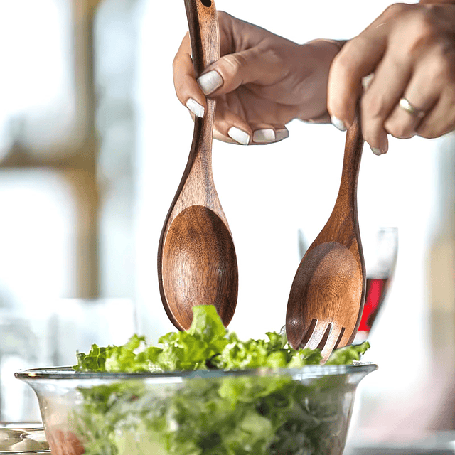 Servidores de ensalada, pinzas de madera para ensalada de 10