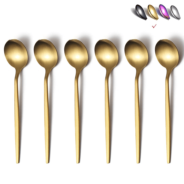 Cucharas de oro mate, 6 piezas, cucharas de 6,6 pulgadas, cu