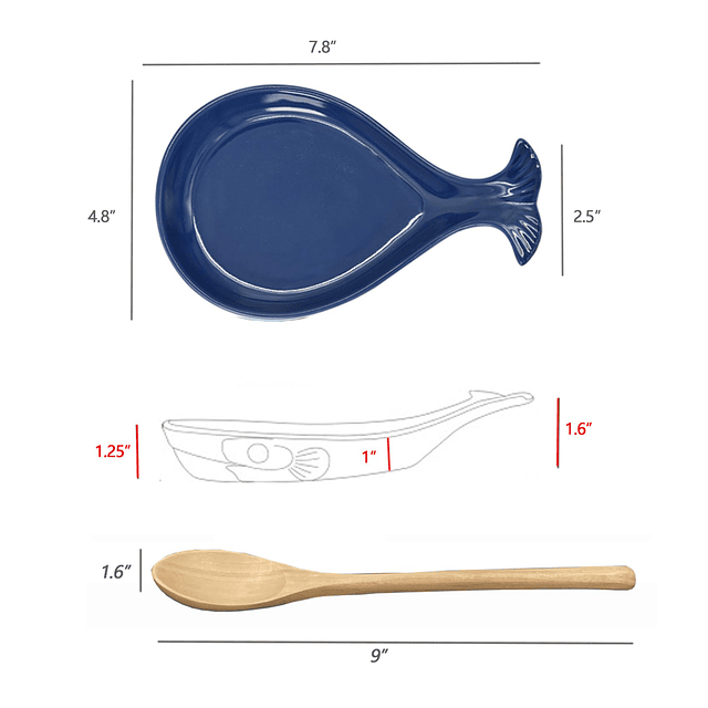 Reposacucharas de cerámica para cocina con cuchara de madera