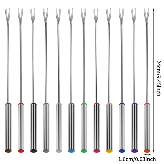 12 tenedores para fondue, palitos de fondue de acero inoxida