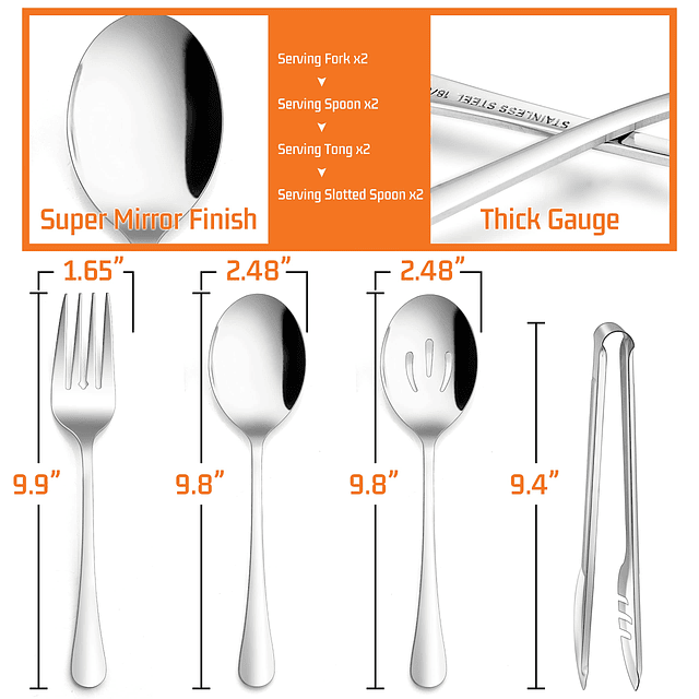 Juego de 8 utensilios grandes para servir, cucharas para ser