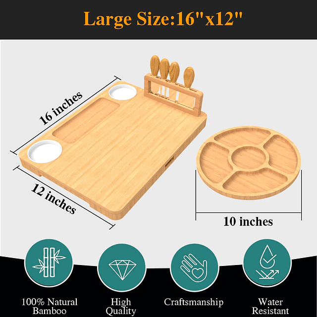 Juego de tablas grandes de bambú para embutidos, incluye pla