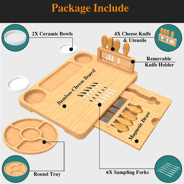 Juego de tablas grandes de bambú para embutidos, incluye pla