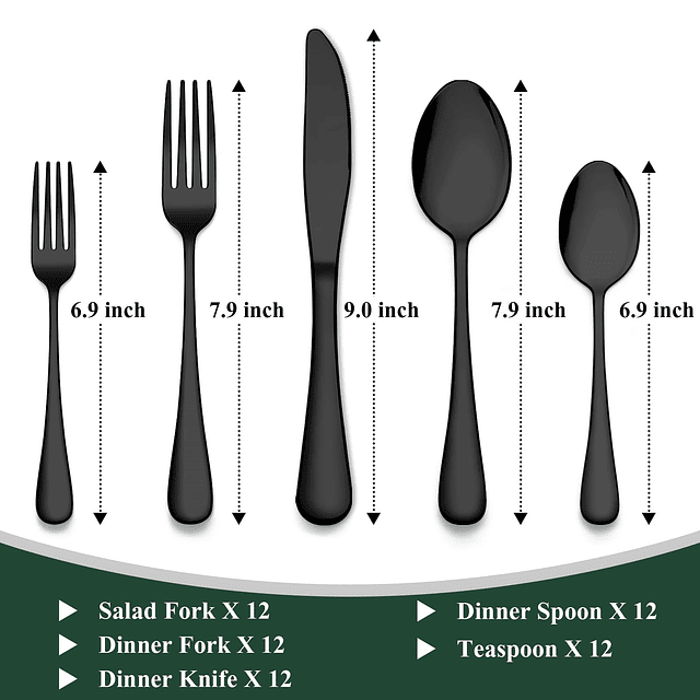 Juego de cubiertos negros de 60 piezas, cubiertos de acero i