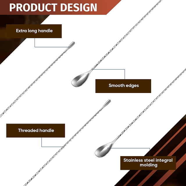 4 cucharas de barra de 15,7 pulgadas, agitador de cóctel de