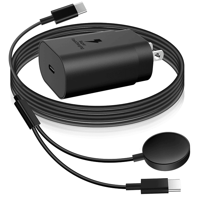 Cargador USB C de 25 W, cargador de reloj 2 en 1 compatible