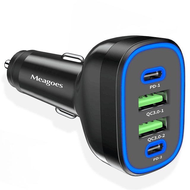 Cargador de coche USB C, 72W 4 puertos cargador de automóvil