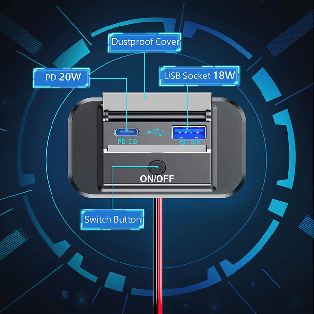 Carga Rápida Dual 3.0, Salida USB para RV Panel Montaje en P