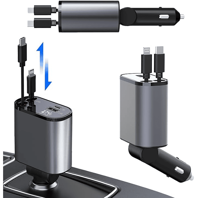 Cargador de coche retráctil, cargador rápido de teléfono par