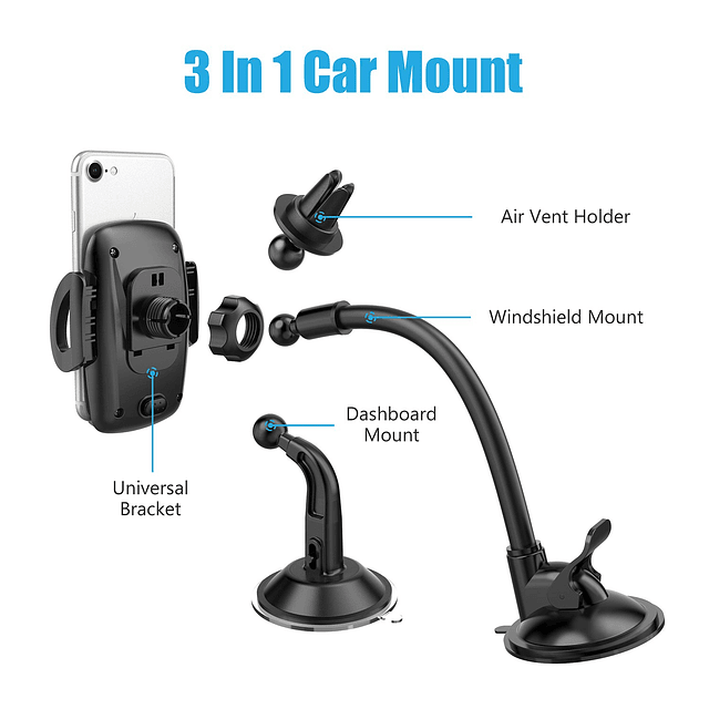 Soporte universal para teléfono de coche 3 en 1, soporte par