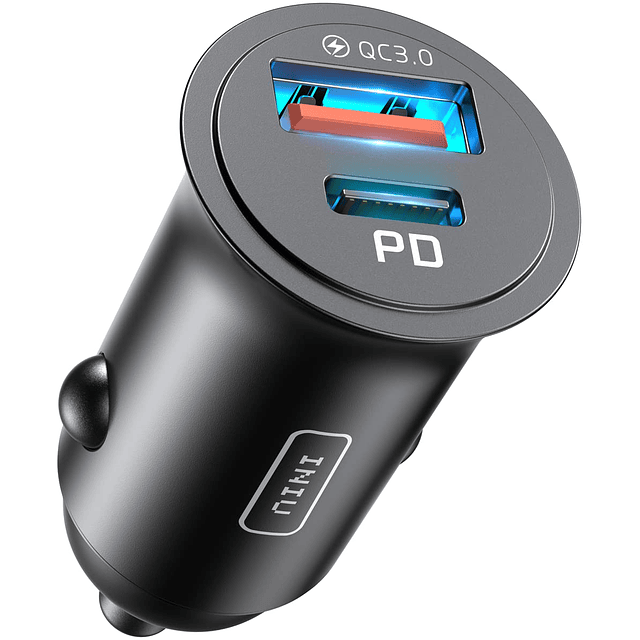 Cargador de coche, puertos duales [USB C 30W+USB A 30W] 5A Q