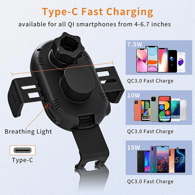 Cargador de coche inalámbrico, 15 W Qi de carga rápida con s