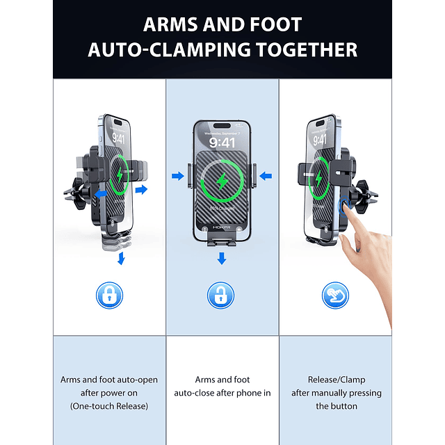 Cargador inalámbrico para automóvil, 15W Carga rápida Cargad