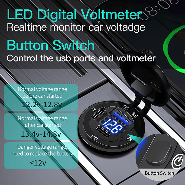 Salida USB de 12 V Aluminio 3 puertos USB C Salida de 12 V 7