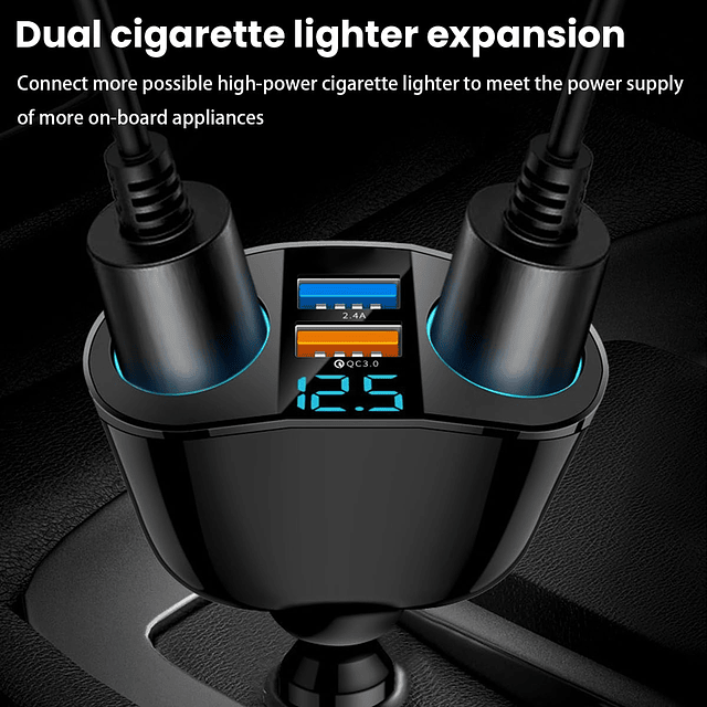 Divisor de Encendedor de Cigarrillos, USB 2.4A y QC3.0 Tipo