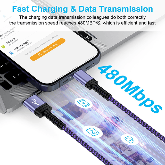 Cable USB tipo C de 6 pies/paquete de 4 para Samsung Galaxy