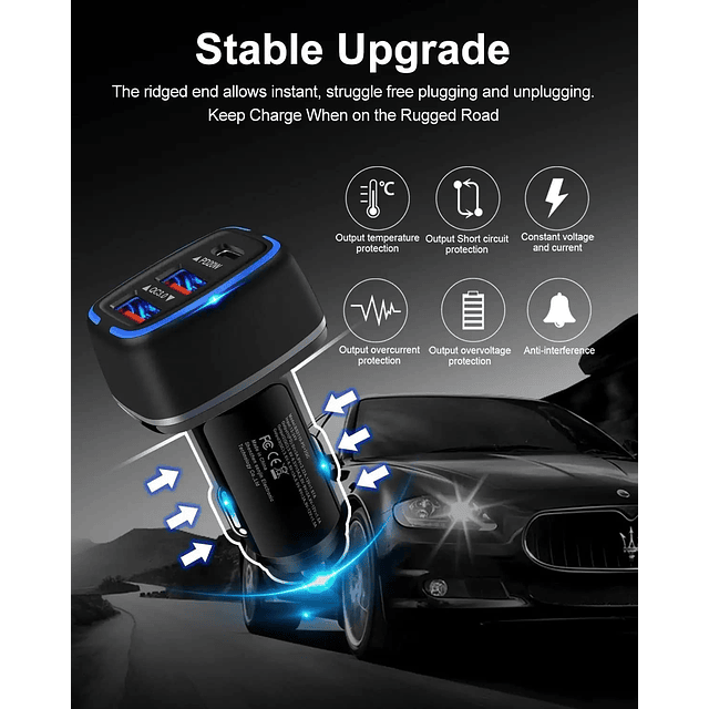 Cargador de coche PD USB C de 56 W, bloque de carga de energ