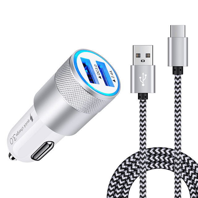 [5.4A/30W] Cargador de coche rápido tipo C Cable de 6 pies p