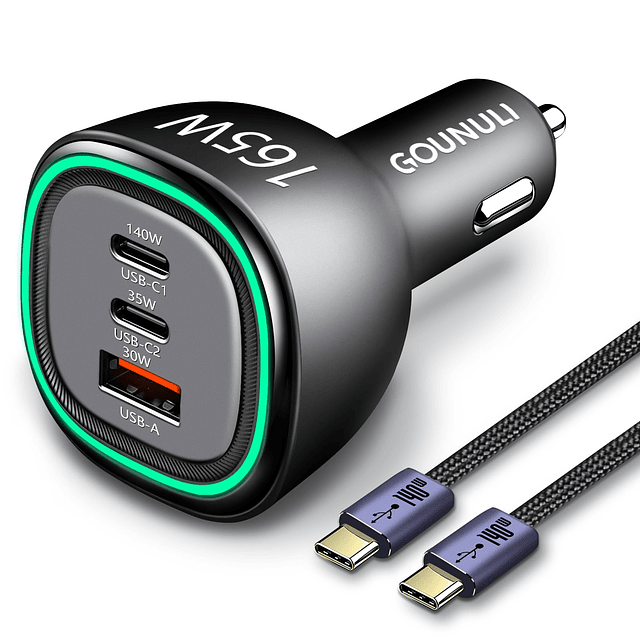 Adaptador de cargador de coche USB C de 165 W, cargador de c