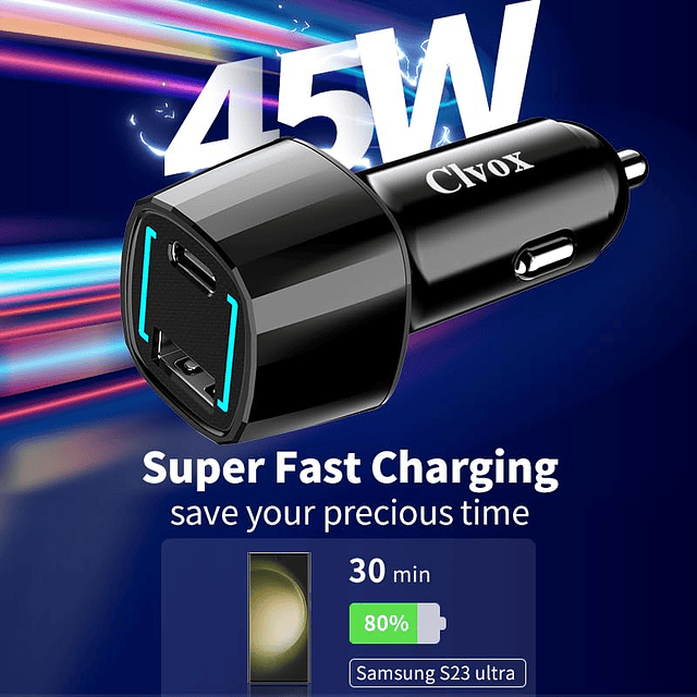 Cargador de coche USB C de 63 W, carga súper rápida tipo C d