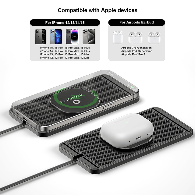 Almohadilla de Carga Inalámbrica Magnética para Coche, 15W A