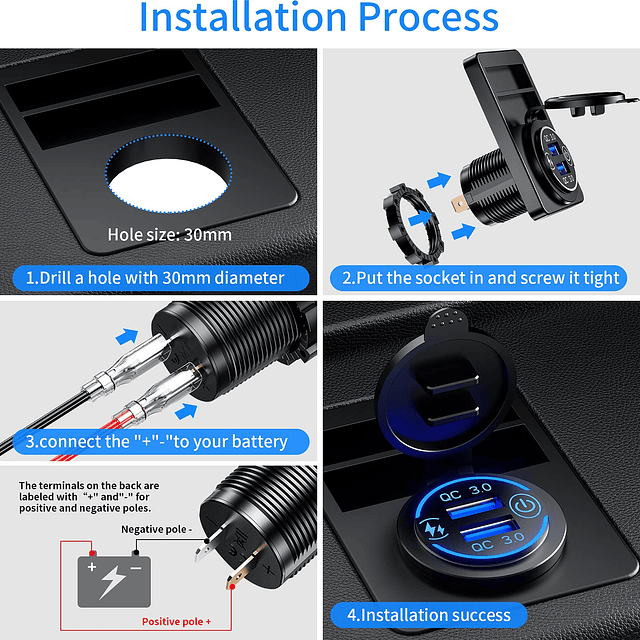 Quick Charge 3.0 Dual USB Charger Socket Impermeable 36W 12V