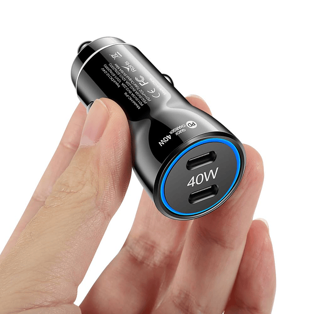 Cargador de coche USB C de 40 W, USB-C adaptador de encended