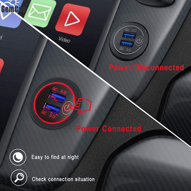 Quick Charge 3.0 Dual USB Cargador de coche con interruptor