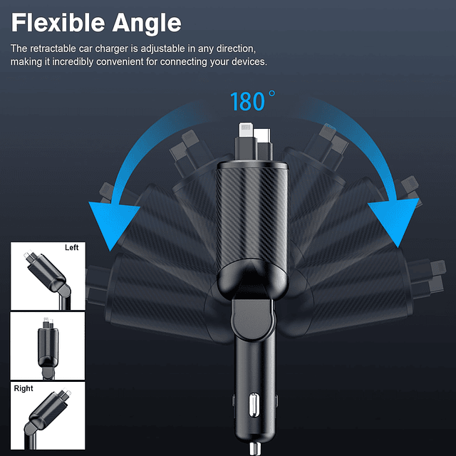 Cargador de Coche Retráctil 4 en 1 Adaptador de Carga Rápida