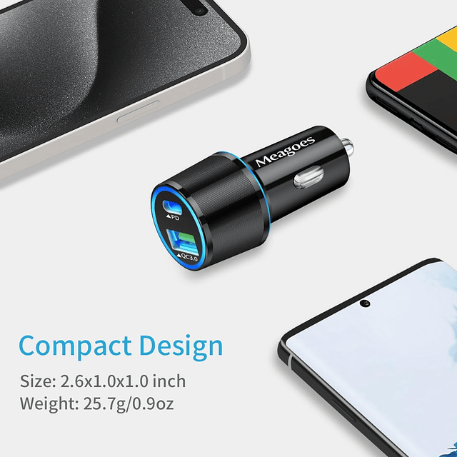 Cargador de Coche USB C, Adaptador de Carga Rápida de 2 Puer