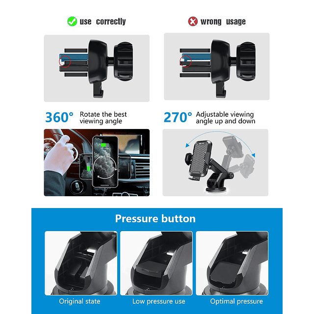 Cargador de coche inalámbrico, 15 W de carga rápida QI carga