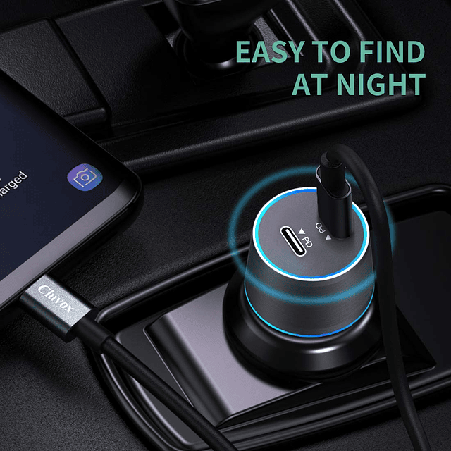 Cargador de coche dual USB C de 20 W, carga rápida compatibl