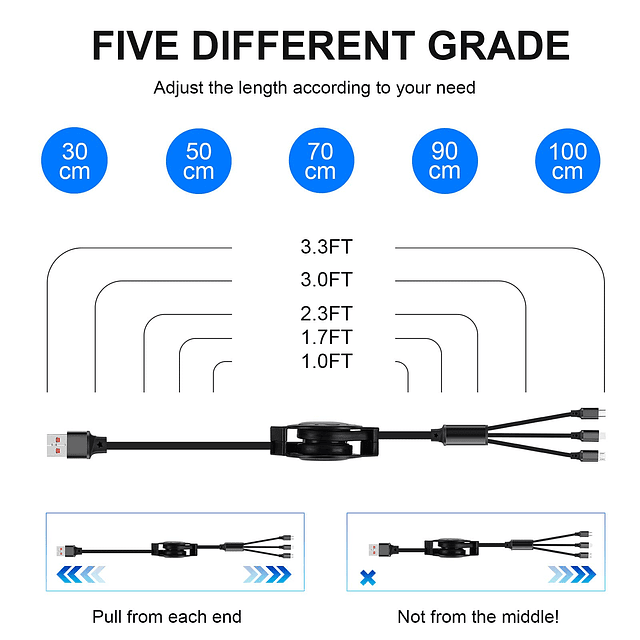 Paquete de 3 cables de carga retráctiles 3 en 1, adaptador d