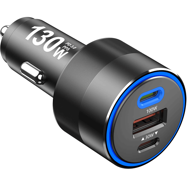 Cargador de coche USB C de 130 W, PD 100 W PPS 45 W QC 30 W