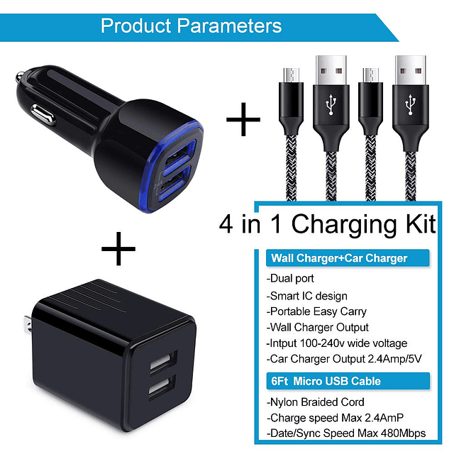 Cargador de pared USB con cable micro USB para LG Stylo 3/2