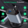 Cargador de coche retráctil, cargador de coche USB C rápido