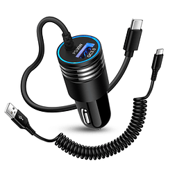 Cargador de coche Android Auto de 48 W, cable USB C retrácti